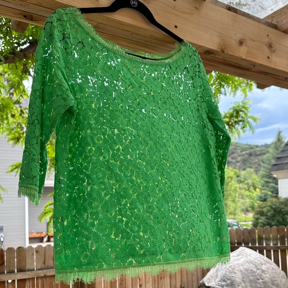 Anthropologie Weston Wear Green Lace Cropped 3/4 Sleeve Blouse Top Medium - Picture 12 of 15